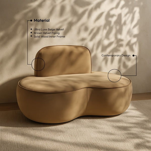Meridian Furniture Swerve Sculptural Velvet Accent Chair with Curved Silhouette for Modern Living Room Decor Beige 44021Beige-C