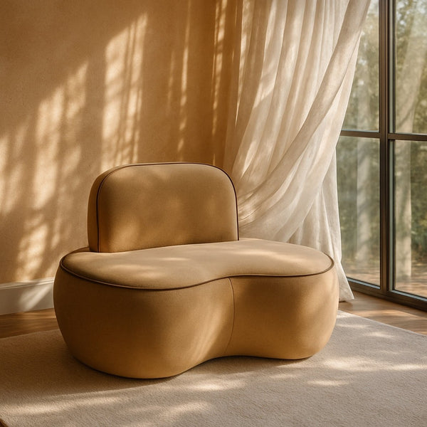 Meridian Furniture Swerve Sculptural Velvet Accent Chair with Curved Silhouette for Modern Living Room Decor Beige 44021Beige-C