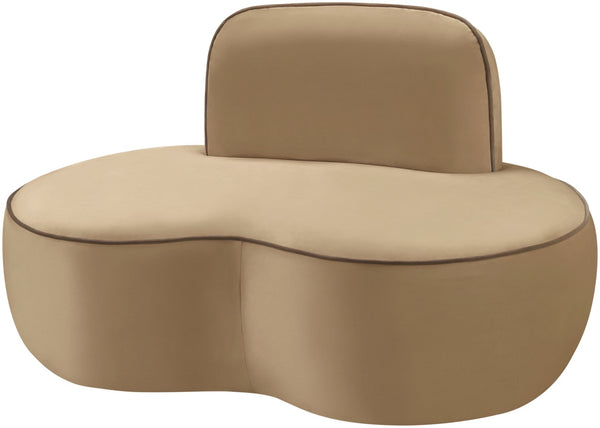Meridian Furniture Swerve Sculptural Velvet Accent Chair with Curved Silhouette for Modern Living Room Decor Beige 44021Beige-C
