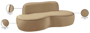 Meridian Furniture Swerve Curved Velvet Sofa with Contrast Piping Sculptural Upholstered Living Room Seating Beige 77 inches 44021Beige-L