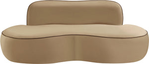 Meridian Furniture Swerve Curved Velvet Sofa with Contrast Piping Sculptural Upholstered Living Room Seating Beige 77 inches 44021Beige-L