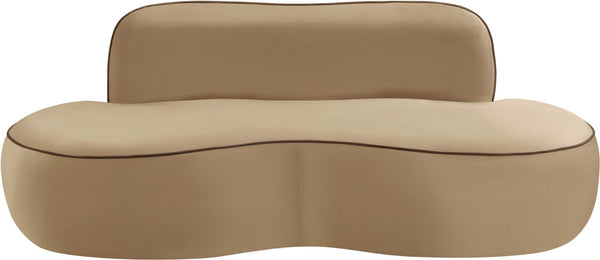 Meridian Furniture Swerve Curved Velvet Sofa with Contrast Piping Sculptural Upholstered Living Room Seating Beige 77 inches 44021Beige-L
