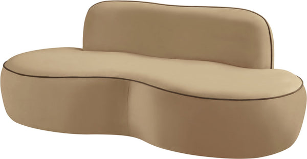 Meridian Furniture Swerve Curved Velvet Sofa with Contrast Piping Sculptural Upholstered Living Room Seating Beige 77 inches 44021Beige-L
