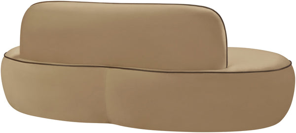 Meridian Furniture Swerve Curved Velvet Sofa with Contrast Piping Sculptural Upholstered Living Room Seating Beige 77 inches 44021Beige-L