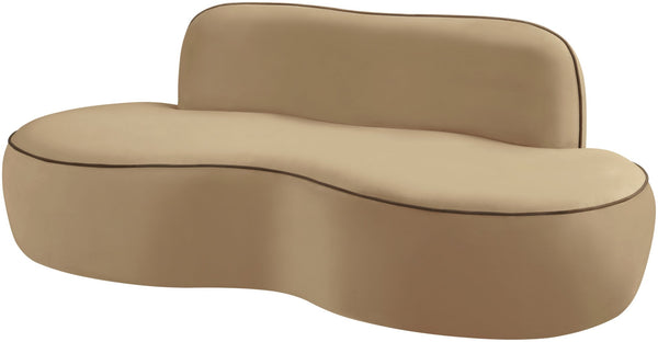 Meridian Furniture Swerve Curved Velvet Sofa with Contrast Piping Sculptural Upholstered Living Room Seating Beige 77 inches 44021Beige-L