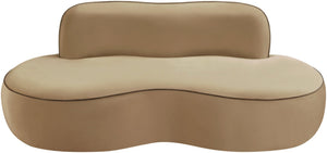 Meridian Furniture Swerve Curved Velvet Sofa with Contrast Piping Sculptural Upholstered Living Room Seating Beige 77 inches 44021Beige-L