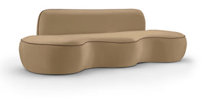 Meridian Furniture Swerve Curved Velvet Sofa with Contrast Piping Sculptural Upholstered Living Room Seating Beige 100 inches 44021Beige-S