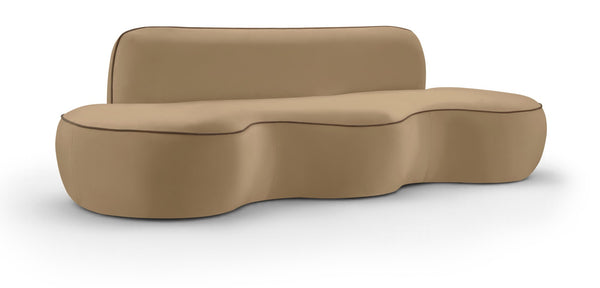Meridian Furniture Swerve Curved Velvet Sofa with Contrast Piping Sculptural Upholstered Living Room Seating Beige 100 inches 44021Beige-S