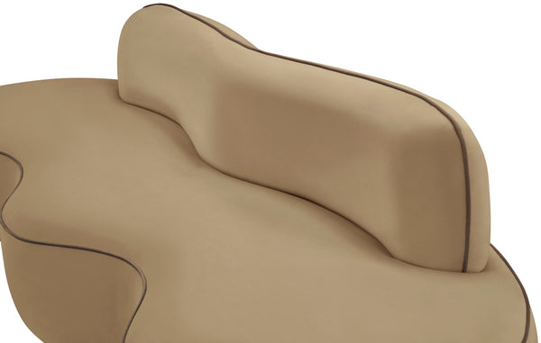 Meridian Furniture Swerve Curved Velvet Sofa with Contrast Piping Sculptural Upholstered Living Room Seating Beige 100 inches 44021Beige-S