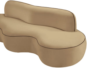 Meridian Furniture Swerve Curved Velvet Sofa with Contrast Piping Sculptural Upholstered Living Room Seating Beige 100 inches 44021Beige-S