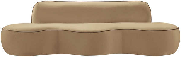 Meridian Furniture Swerve Curved Velvet Sofa with Contrast Piping Sculptural Upholstered Living Room Seating Beige 100 inches 44021Beige-S