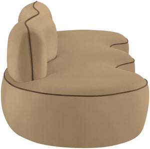 Meridian Furniture Swerve Curved Velvet Sofa with Contrast Piping Sculptural Upholstered Living Room Seating Beige 100 inches 44021Beige-S