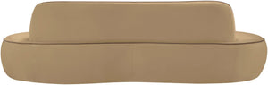 Meridian Furniture Swerve Curved Velvet Sofa with Contrast Piping Sculptural Upholstered Living Room Seating Beige 100 inches 44021Beige-S