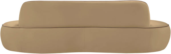 Meridian Furniture Swerve Curved Velvet Sofa with Contrast Piping Sculptural Upholstered Living Room Seating Beige 100 inches 44021Beige-S