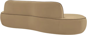 Meridian Furniture Swerve Curved Velvet Sofa with Contrast Piping Sculptural Upholstered Living Room Seating Beige 100 inches 44021Beige-S
