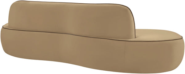 Meridian Furniture Swerve Curved Velvet Sofa with Contrast Piping Sculptural Upholstered Living Room Seating Beige 100 inches 44021Beige-S