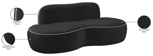 Meridian Furniture Swerve Curved Velvet Sofa with Contrast Piping Sculptural Upholstered Living Room Seating Black 77 inches 44021Black-L