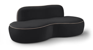 Meridian Furniture Swerve Curved Velvet Sofa with Contrast Piping Sculptural Upholstered Living Room Seating Black 77 inches 44021Black-L
