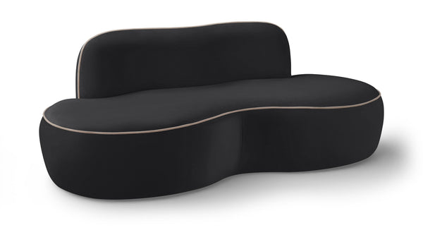 Meridian Furniture Swerve Curved Velvet Sofa with Contrast Piping Sculptural Upholstered Living Room Seating Black 77 inches 44021Black-L