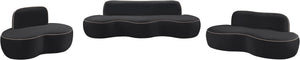Meridian Furniture Swerve Curved Velvet Sofa with Contrast Piping Sculptural Upholstered Living Room Seating Black 77 inches 44021Black-L