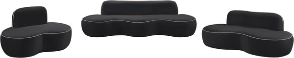 Meridian Furniture Swerve Curved Velvet Sofa with Contrast Piping Sculptural Upholstered Living Room Seating Black 77 inches 44021Black-L