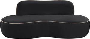 Meridian Furniture Swerve Curved Velvet Sofa with Contrast Piping Sculptural Upholstered Living Room Seating Black 77 inches 44021Black-L