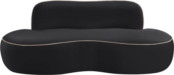 Meridian Furniture Swerve Curved Velvet Sofa with Contrast Piping Sculptural Upholstered Living Room Seating Black 77 inches 44021Black-L