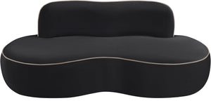 Meridian Furniture Swerve Curved Velvet Sofa with Contrast Piping Sculptural Upholstered Living Room Seating Black 77 inches 44021Black-L