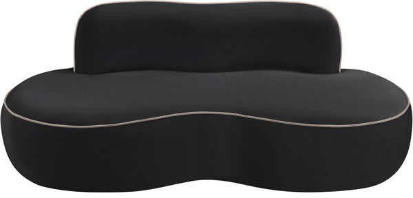 Meridian Furniture Swerve Curved Velvet Sofa with Contrast Piping Sculptural Upholstered Living Room Seating Black 77 inches 44021Black-L