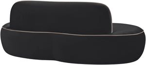Meridian Furniture Swerve Curved Velvet Sofa with Contrast Piping Sculptural Upholstered Living Room Seating Black 77 inches 44021Black-L