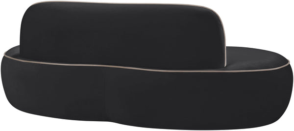 Meridian Furniture Swerve Curved Velvet Sofa with Contrast Piping Sculptural Upholstered Living Room Seating Black 77 inches 44021Black-L
