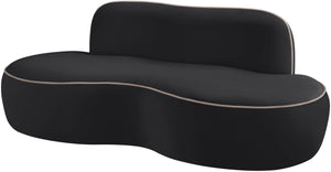 Meridian Furniture Swerve Curved Velvet Sofa with Contrast Piping Sculptural Upholstered Living Room Seating Black 77 inches 44021Black-L