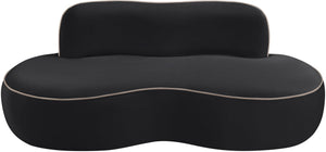Meridian Furniture Swerve Curved Velvet Sofa with Contrast Piping Sculptural Upholstered Living Room Seating Black 77 inches 44021Black-L
