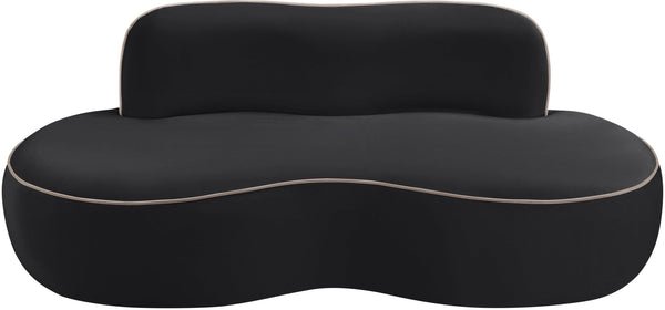 Meridian Furniture Swerve Curved Velvet Sofa with Contrast Piping Sculptural Upholstered Living Room Seating Black 77 inches 44021Black-L