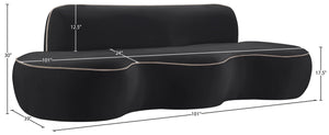 Meridian Furniture Swerve Curved Velvet Sofa with Contrast Piping Sculptural Upholstered Living Room Seating Black 100 inches 44021Black-S