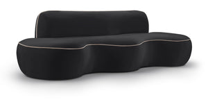 Meridian Furniture Swerve Curved Velvet Sofa with Contrast Piping Sculptural Upholstered Living Room Seating Black 100 inches 44021Black-S