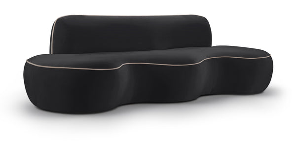 Meridian Furniture Swerve Curved Velvet Sofa with Contrast Piping Sculptural Upholstered Living Room Seating Black 100 inches 44021Black-S