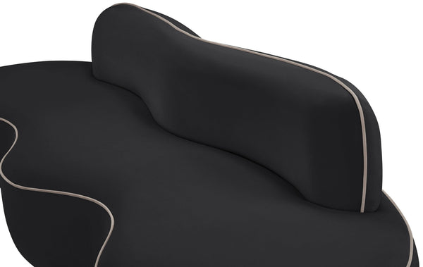 Meridian Furniture Swerve Curved Velvet Sofa with Contrast Piping Sculptural Upholstered Living Room Seating Black 100 inches 44021Black-S