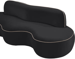 Meridian Furniture Swerve Curved Velvet Sofa with Contrast Piping Sculptural Upholstered Living Room Seating Black 100 inches 44021Black-S