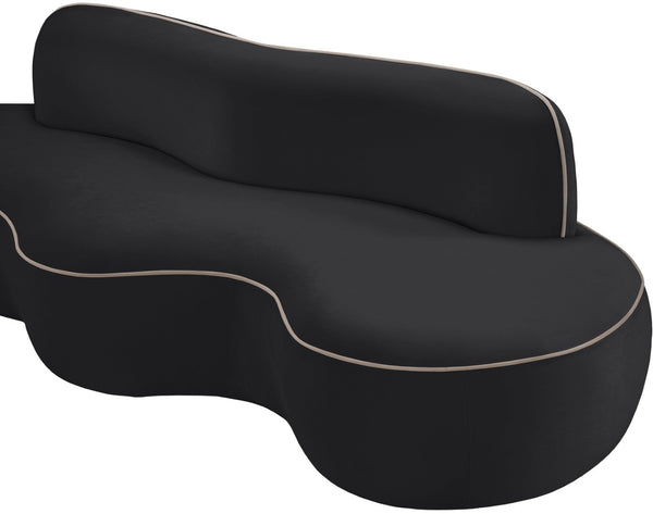 Meridian Furniture Swerve Curved Velvet Sofa with Contrast Piping Sculptural Upholstered Living Room Seating Black 100 inches 44021Black-S