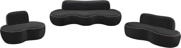 Meridian Furniture Swerve Curved Velvet Sofa with Contrast Piping Sculptural Upholstered Living Room Seating Black 100 inches 44021Black-S