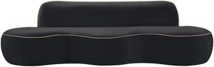 Meridian Furniture Swerve Curved Velvet Sofa with Contrast Piping Sculptural Upholstered Living Room Seating Black 100 inches 44021Black-S