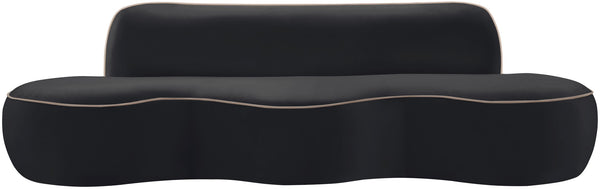 Meridian Furniture Swerve Curved Velvet Sofa with Contrast Piping Sculptural Upholstered Living Room Seating Black 100 inches 44021Black-S