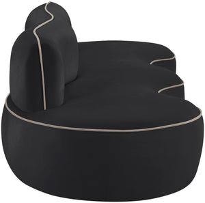 Meridian Furniture Swerve Curved Velvet Sofa with Contrast Piping Sculptural Upholstered Living Room Seating Black 100 inches 44021Black-S