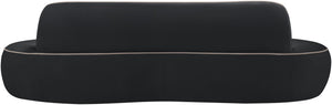 Meridian Furniture Swerve Curved Velvet Sofa with Contrast Piping Sculptural Upholstered Living Room Seating Black 100 inches 44021Black-S
