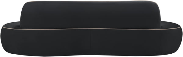 Meridian Furniture Swerve Curved Velvet Sofa with Contrast Piping Sculptural Upholstered Living Room Seating Black 100 inches 44021Black-S
