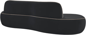 Meridian Furniture Swerve Curved Velvet Sofa with Contrast Piping Sculptural Upholstered Living Room Seating Black 100 inches 44021Black-S
