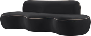 Meridian Furniture Swerve Curved Velvet Sofa with Contrast Piping Sculptural Upholstered Living Room Seating Black 100 inches 44021Black-S