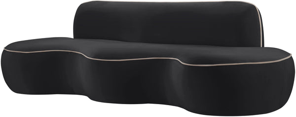 Meridian Furniture Swerve Curved Velvet Sofa with Contrast Piping Sculptural Upholstered Living Room Seating Black 100 inches 44021Black-S