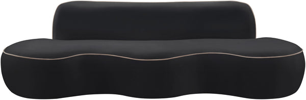 Meridian Furniture Swerve Curved Velvet Sofa with Contrast Piping Sculptural Upholstered Living Room Seating Black 100 inches 44021Black-S